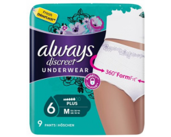 Always Discreet Underwear, Εσώρουχο Ακράτειας, Μέγεθος Medium, 9 τμχ. Always Discreet Underwear, Εσώρουχο Ακράτειας, Μέγεθος Medium, 9 τμχ.