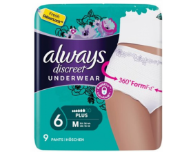 Always Discreet Underwear, Εσώρουχο Ακράτειας, Μέγεθος Medium, 9 τμχ.