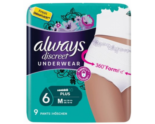 Always Discreet Underwear, Εσώρουχο Ακράτειας, Μέγεθος Medium, 9 τμχ. Always Discreet Underwear, Εσώρουχο Ακράτειας, Μέγεθος Medium, 9 τμχ.