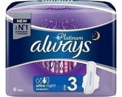 Always Platinum Ultra Night Size 3, 6 Σερβιέτες. Always Platinum Ultra Night Size 3, 6 Σερβιέτες.