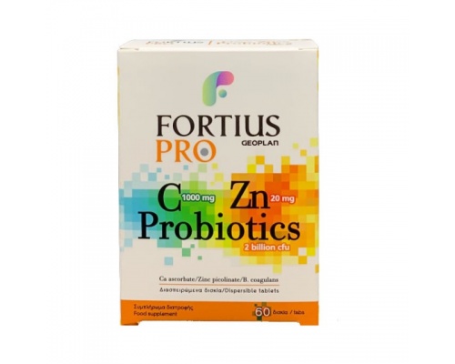 Geoplan Fortius Pro Συμπλήρωμα Διατροφής με Βιταμίνη C, Ψευδάργυρο & Προβιοτικά, 60 διασπειρώμενα δισκία Geoplan Fortius Pro Συμπλήρωμα Διατροφής με Βιταμίνη C, Ψευδάργυρο & Προβιοτικά, 60 διασπειρώμενα δισκία