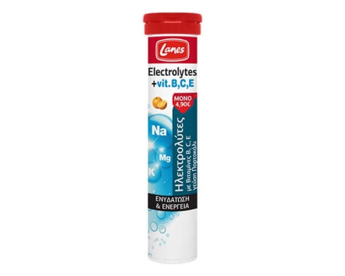 Lanes Electrolytes +Vits B, C & E Ηλεκτρολύτες με Βιταμίνες B,C & E Για Ενυδάτωση & Ενέργεια, 20 αναβράζοντα δισκία Lanes Electrolytes +Vits B, C & E Ηλεκτρολύτες με Βιταμίνες B,C & E Για Ενυδάτωση & Ενέργεια, 20 αναβράζοντα δισκία
