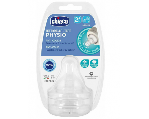 Chicco Physio, Θηλή από Σιλικόνη Μέτριας Ροής, 20323, 2τμχ.