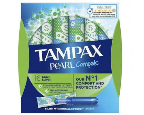 Tampax Compak Pearl Super, Ταμπόν Υψηλής Απορροφητικότητας, για Αυξημένη Ροή, 16τεμ. Tampax Compak Pearl Super, Ταμπόν Υψηλής Απορροφητικότητας, για Αυξημένη Ροή, 16τεμ.