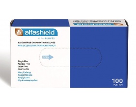 AlfaShield Blue Nitrile Examination Gloves Εξεταστικά Γάντια Νιτριλίου σε Χρώμα Μπλέ Νο Large, 100τμχ  