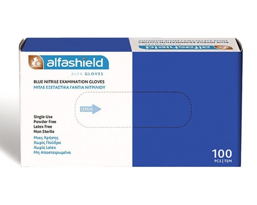 AlfaShield Blue Nitrile Examination Gloves Εξεταστικά Γάντια Νιτριλίου σε Χρώμα Μπλέ Νο Large, 100τμχ  