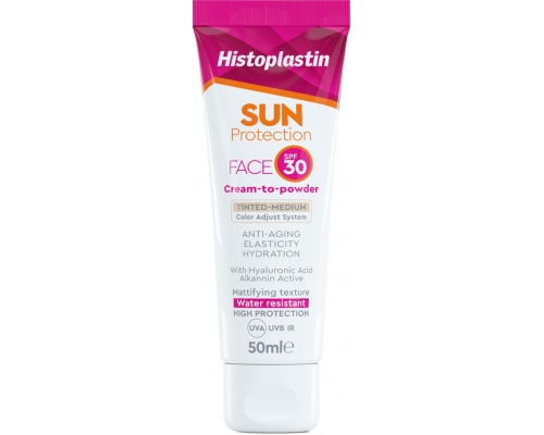 Histoplastin Sun Protection Face Cream to Powder Tinted SPF30 Αντηλιακή Κρέμα Προσώπου με Χρώμα, 50ml  Histoplastin Sun Protection Face Cream to Powder Tinted SPF30 Αντηλιακή Κρέμα Προσώπου με Χρώμα, 50ml