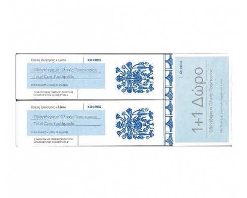 Korres Οδοντόκρεμα Ολικής Προστασίας με δροσερή γεύση Δυόσμου & Lime 2x75ml