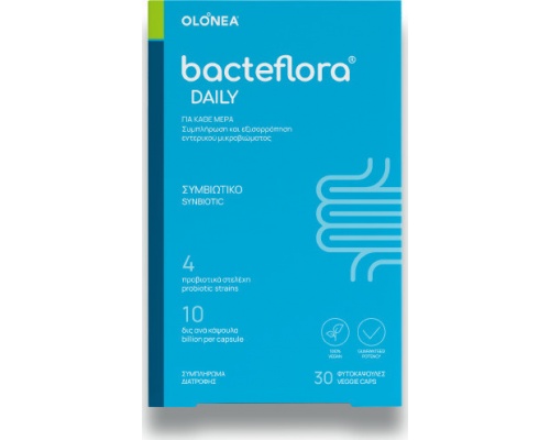 Olonea Bacteflora Daily Συμπλήρωμα Διατροφής με Προβιοτικά για την Ομαλή Λειτουργία του Εντέρου, 30 φυτοκάψουλες Olonea Bacteflora Daily Συμπλήρωμα Διατροφής με Προβιοτικά για την Ομαλή Λειτουργία του Εντέρου, 30 φυτοκάψουλες