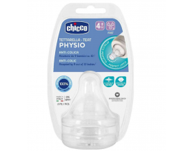 Chicco, Physio Θηλή Σιλικόνης Anti-Colic, Γρήγορη Ροή, 20335-00, 4m+, 2τμχ.