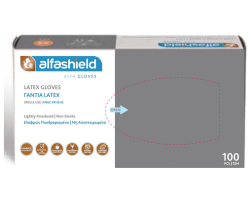 Alfashield Latex Gloves Γάντια Λάτεξ Ελαφρώς Πουδραρισμένα σε Χρώμα Λευκό Νο Large, 100τμχ