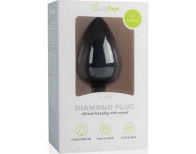 EasyToys Diamond Plug Large Black Μεγάλη Πρωκτική Σφήνα με Ασημένιο Κρύσταλλο, 1τμχ