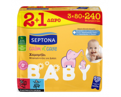 Septona Calm N’ Care, Mωρομάντηλα Με Χαμομήλι, 2+1 Δώρο, 3x80τμχ. Septona Calm N’ Care, Mωρομάντηλα Με Χαμομήλι, 2+1 Δώρο, 3x80τμχ.
