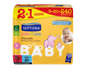 Septona Calm N’ Care, Mωρομάντηλα Με Χαμομήλι, 2+1 Δώρο, 3x80τμχ.
