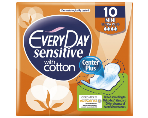 Every Day, Sensitive With Cotton Mini Ultra Plus, Σερβιέτες με Φτερά, 10τμχ.