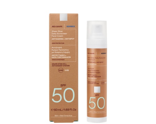 Korres Red Grape Sheer Glow Daily Sunscreen Face Cream Antiageing & Antispot SPF50 Αντηλιακή Κρέμα Προσώπου με Διάφανη Λάμψη, 50ml