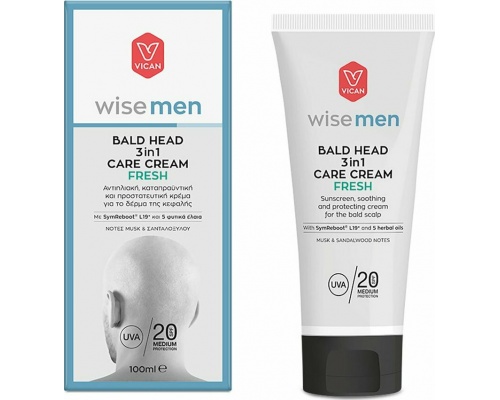 Vican Wise Men Bald Head 3in1 Care Cream Fresh Αντηλιακή, Καταπραϋντική & Προστατευτική Κρέμα για το Δέρμα της Κεφαλής, 100ml Vican Wise Men Bald Head 3in1 Care Cream Fresh Αντηλιακή, Καταπραϋντική & Προστατευτική Κρέμα για το Δέρμα της Κεφαλής, 100ml