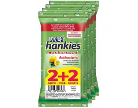 Wet Hankies Clean & Refresh Antibacterial Υγρά Αντιβακτηριδιακά Μαντηλάκια Χεριών με Άρωμα Λεμόνι, 2+2 ΔΩΡΟ (60τμχ)