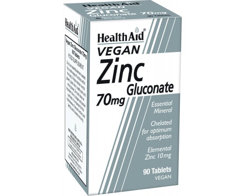 Health Aid Zinc Gluconate 70mg Συμπλήρωμα Διατροφής με Ψευδάργυρο, 90 ταμπλέτες Health Aid Zinc Gluconate 70mg Συμπλήρωμα Διατροφής με Ψευδάργυρο, 90 ταμπλέτες