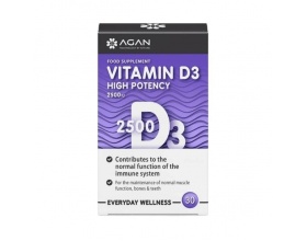 Agan Vitamin D3 High Potency 2500iu Συμπλήρωμα Διατροφής με Βιταμίνη D, 30 ταμπλέτες