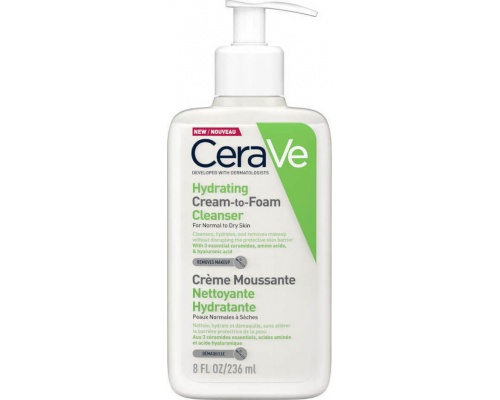 CeraVe Hydrating Cream to Foam Cleanser Αφρώδης Κρέμα Καθαρισμού για Κανονικό-Ξηρό Δέρμα, 236ml CeraVe Hydrating Cream to Foam Cleanser Αφρώδης Κρέμα Καθαρισμού για Κανονικό-Ξηρό Δέρμα, 236ml
