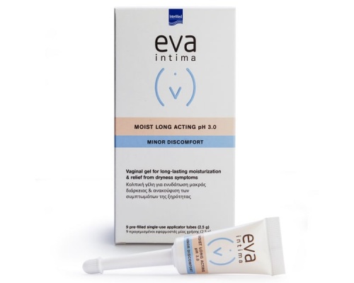 Intermed Eva Moist Long Acting pH 3.0 Υγραντική κολπική γέλη εμπλουτισμένη με υαλουρονικό οξύ 9 προ-γεμισμένα σωληνάρια μιας χρήσης
