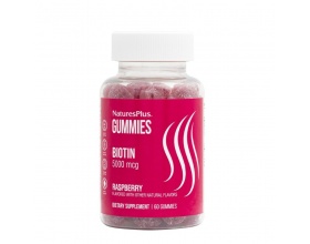 Nature's Plus Gummies Biotin 5000mcg Raspberry Συμπλήρωμα Διατροφής για Υγιή Μαλλιά, Νύχια & Δέρμα, 60 ζελεδάκια