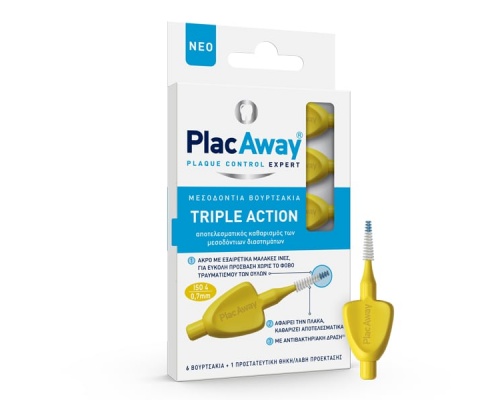 Plac Away Triple Action Μεσοδόντια Βουρτσάκια 0.7mm Κίτρινα, 6τμχ