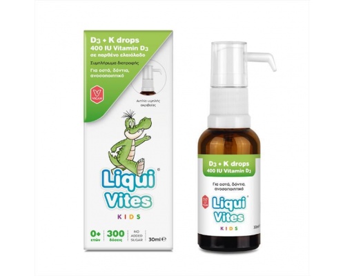 Vican Liqui Vites Kids D3 400IU + K Drops Παιδικό Συμπλήρωμα Διατροφής για Οστά, Δόντια & Ανοσοποιητικό, 30ml Vican Liqui Vites Kids D3 400IU + K Drops Παιδικό Συμπλήρωμα Διατροφής για Οστά, Δόντια & Ανοσοποιητικό, 30ml