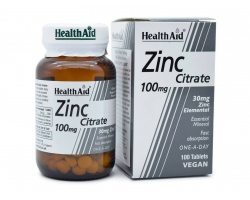 Health Aid Zinc Citrate 100mg Συμπλήρωμα Διατροφής με Ψευδάργυρο, 100 ταμπλέτες Health Aid Zinc Citrate 100mg Συμπλήρωμα Διατροφής με Ψευδάργυρο, 100 ταμπλέτες