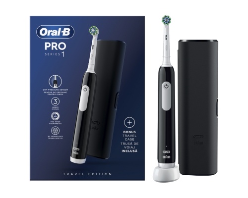 Oral-B Pro Series 1 Ηλεκτρική Οδοντόβουρτσα Μαύρη & ΔΩΡΟ Θήκη Ταξιδιού, 1τμχ