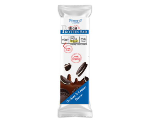 Power of Nature High Protein Bar Cookies & Cream Flavor Μπάρα Πρωτεΐνης με Γεύση Μπισκότο-Κρέμα, 60gr Power of Nature High Protein Bar Cookies & Cream Flavor Μπάρα Πρωτεΐνης με Γεύση Μπισκότο-Κρέμα, 60gr