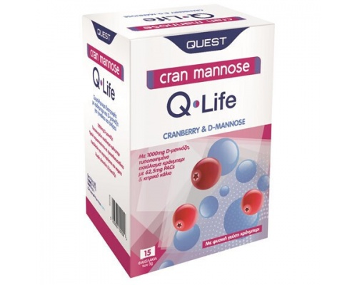 Quest Cran Mannose Q-Life Συμπλήρωμα Διατροφής για το Ουροποιητικό Σύστημα, 15 φακελάκια 