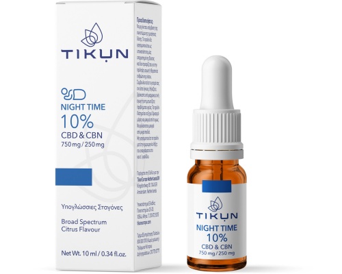 Tikun Night Time 10% CBD & CBN 750mg/250mg Υπογλώσσιες Σταγόνες Ελαίου Κάνναβης, 10ml