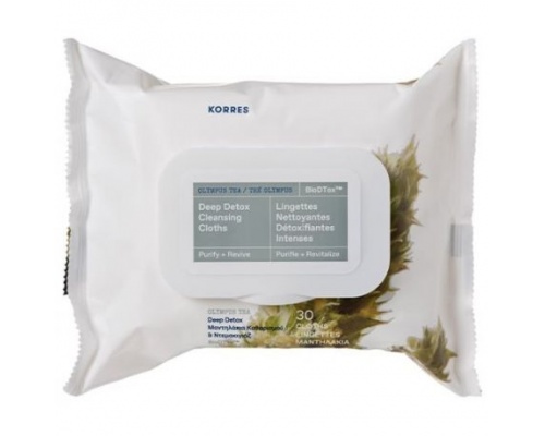 Korres Deep Detox Wipes Τσάι του Ολύμπου μαντηλάκια καθαρισμού & ντεμακιγιάζ 30 τμχ  Korres Deep Detox Wipes Τσάι του Ολύμπου μαντηλάκια καθαρισμού & ντεμακιγιάζ 30 τμχ