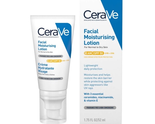 CeraVe Facial Moisturising Lotion Ενυδατική Κρέμα Προσώπου για Κανονικό προς Ξηρό Δέρμα με SPF50, 52ml CeraVe Facial Moisturising Lotion Ενυδατική Κρέμα Προσώπου για Κανονικό προς Ξηρό Δέρμα με SPF50, 52ml