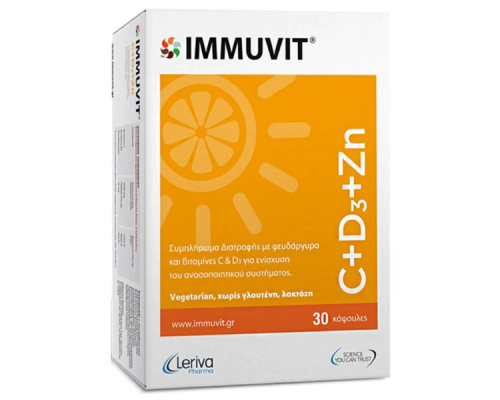 Levira Pharma Immuvit C+D3+Zn Συμπλήρωμα Διατροφής με Ψευδάργυρο & Βιταμίνες C & D3 για Ενίσχυση του Ανοσοποιητικού Συστήματος, 30 κάψουλες