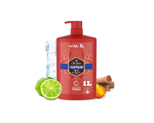 Old Spice Captain Extra-XL 3 in 1 Αφρόλουτρο & Σαμπουάν για Άνδρες, 1L