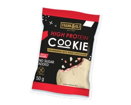 Frank & Oli High Protein Cookie Strawberries with White Chocolate Μαλακό Μπισκότο Υψηλής Περιεκτικότητας σε Πρωτεΐνη με Γεύση Φράουλα & Λευκή Σοκολάτα, 50gr