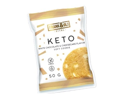 Frank & Oli Keto Cookie White Chocolate & Cheesecake Flavor Μαλακό Μπισκότο με Λευκή Σοκολάτα & Γεύση Τσιζκέικ, 50gr