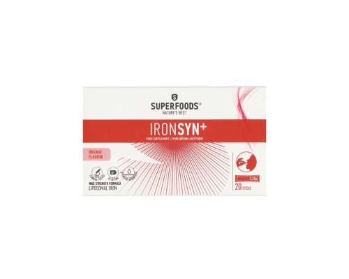 SUPERFOODS Ironsyn+ Συμπλήρωμα Διατροφής με Λιποσωμιακό Σίδηρο σε γεύση Πορτοκάλι, 20 φακελάκια