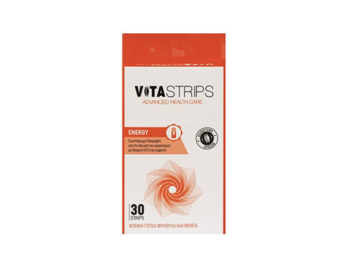 VITASTRIPS ENERGY Συμπλήρωμα Διατροφής για την Τόνωση του Οργανισμού & την Αύξηση της Ενέργειας με φυσική γεύση Φράουλα-Μέντα, 30 ταινίες