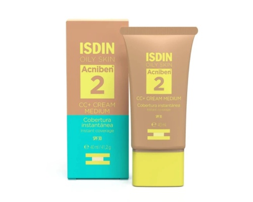 ISDIN Oily Skin Acniben 2 CC+ Cream Medium Ενυδατική Κρέμα για Λιπαρό Δέρμα με Άμεση Κάλυψη & SPF30, 40ml