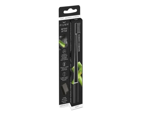 PIUMA Toothbrush Bamboo Carbon Perfect Black Soft Μαλακή Οδοντόβουρτσα με Ενεργές Τρίχες Άνθρακα σε Μαύρη Απόχρωση