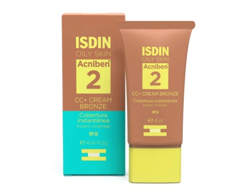 ISDIN Oily Skin Acniben 2 CC+ Cream Bronze Ενυδατική Κρέμα για Λιπαρό Δέρμα με Άμεση Κάλυψη & SPF30, 40ml