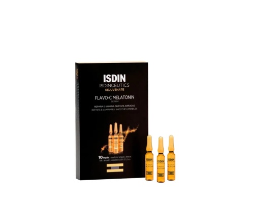 ISDIN Flavo-C Melatonin Serum Ορός Προσώπου σε Αμπούλες Επιδιορθώνει, Φωτίζει & Απαλύνει τις Ρυτίδες, 10 αμπούλες