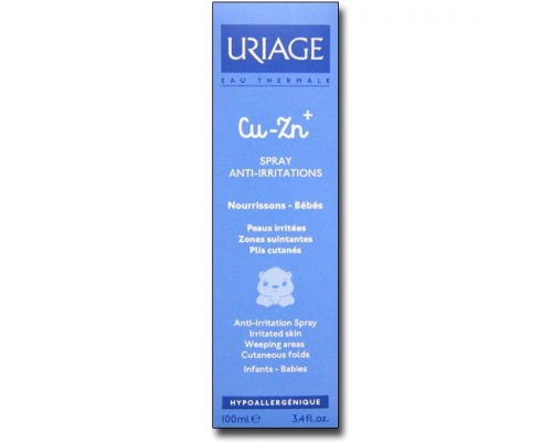 URIAGE, Cu-Zn+ Bebe Spray Anti-Irritations, Spray κατά των ερεθισμών που δημιουργούνται σε υγρές περιοχές & πτυχές, για νεογνά, βρέφη, παιδιά καθώς & ενήλικες, 100ml